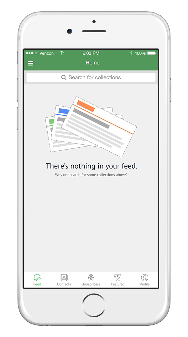UX design project showing empty state of an app