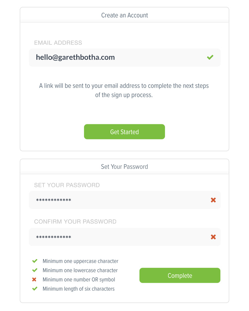Registration components for a UX design project
