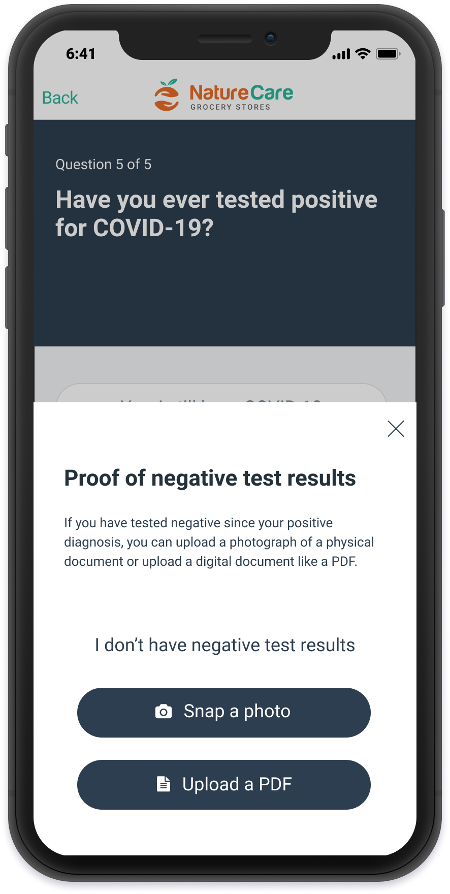COVID-19 monitoring test results